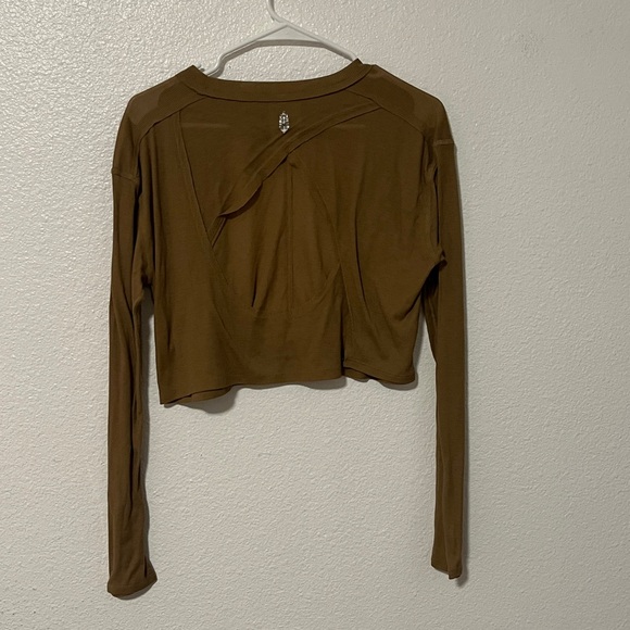 Free People Movement Bistre Infinitee Long-Sleeve Tee Size Small Brown Tan Cream - Picture 6 of 6